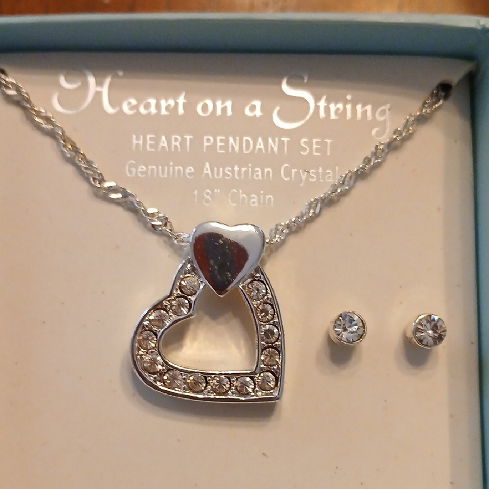 Austrian Crystal Heart Pendant And Post Crystal Earrings